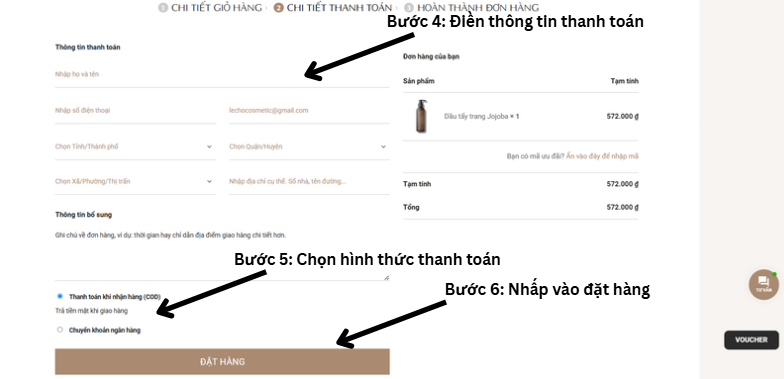 Bước 4,5 và 6 trong mua hàng
