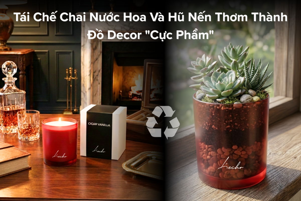 Ý tưởng tái chế chai nước hoa và hũ nến thơm thành đồ decor sang trọng